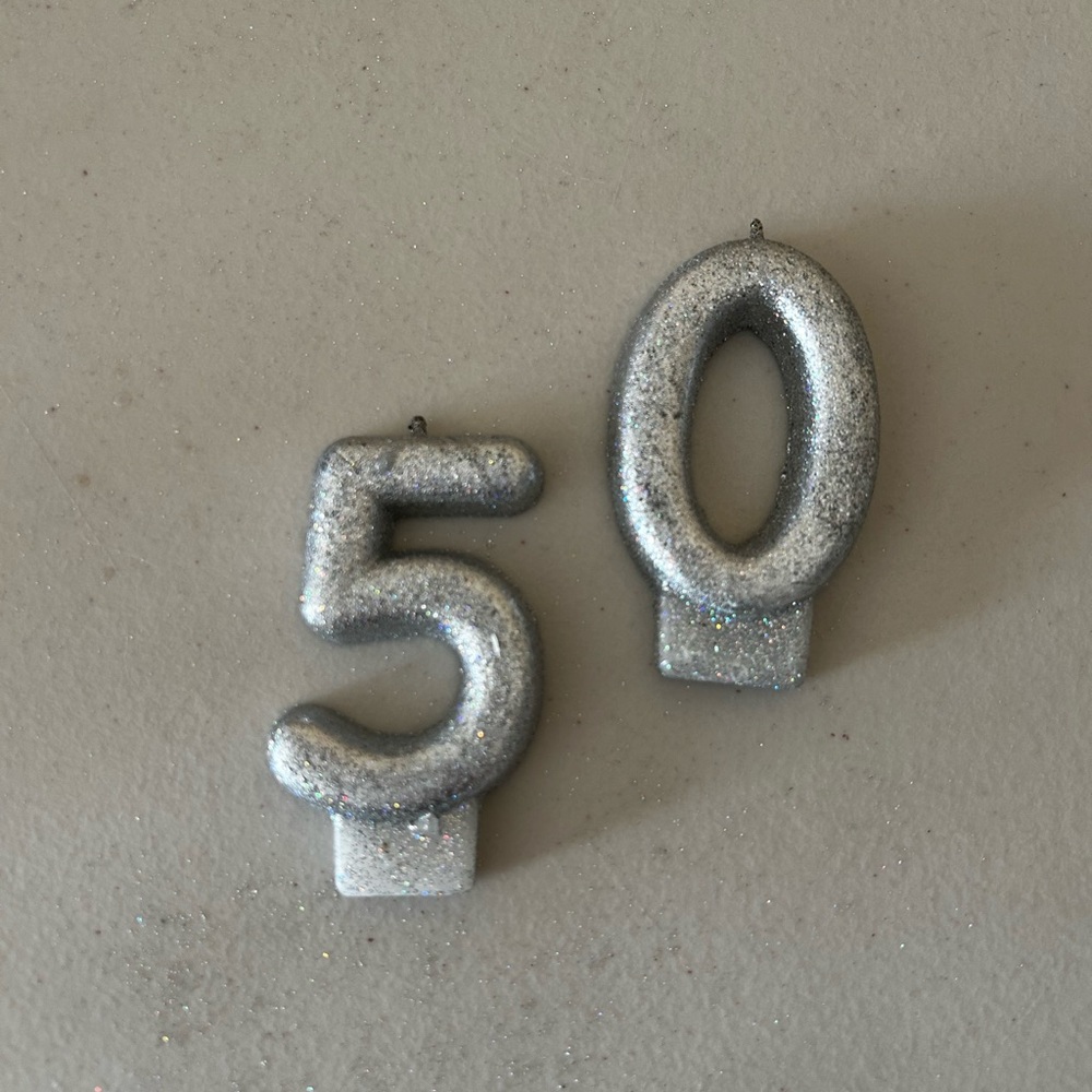 Silver and Gold Glitter Number 50 Cake Toppers and Candles